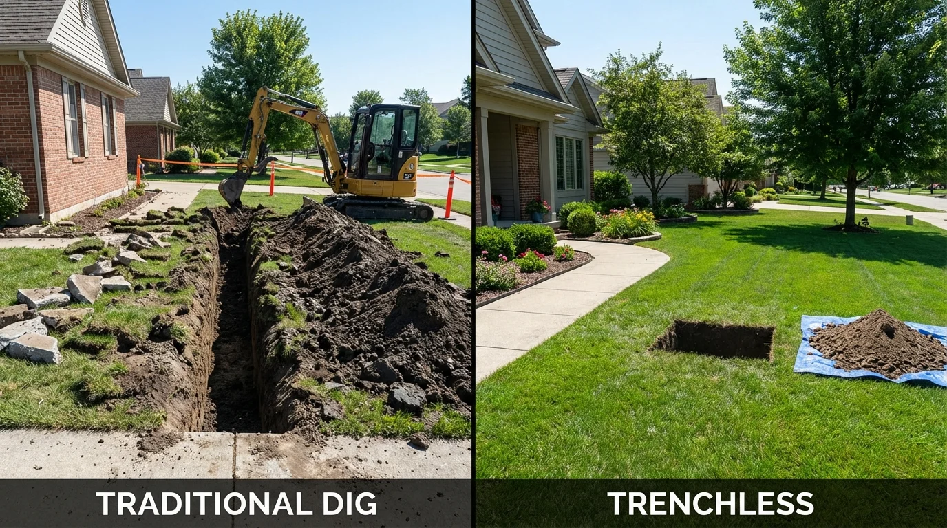 Trenchless sewer repair with minimal yard damage versus traditional excavation in Lake City, AR